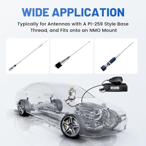 Anina NMO to SO239 Adapter Heavy Duty Connector PL259 Antenna Mount for Vehicle VHF UHF Ham Two Way Radio, Heavy Duty Chrome Plated Brass Mobile Antenna Adapter