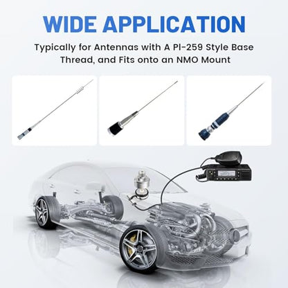 Anina NMO to SO239 Adapter Heavy Duty Connector PL259 Antenna Mount for Vehicle VHF UHF Ham Two Way Radio, Heavy Duty Chrome Plated Brass Mobile Antenna Adapter