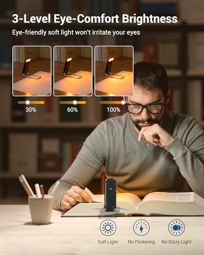 DEWENWILS Book Light, Amber Warm Clip On LED with 3 Adjustable Brightness for Eye Protection, Rechargeable USB Long Lasting Reading Light, Gifts for Bookworms, Kids (Black) - color: Black