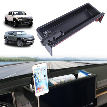for Hummer EV Accessories Phone Holder Mount Dashboard Storage Organizer 360 Degree Rotatable Phone Holder Stand Dash Box Storage Tray for Hummer EV SUV Pickup Truck 2022-2024 2025 2026 (D)
