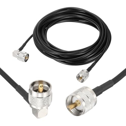 MECCANIXITY Black RG58 CB Coax Cable 20ft, 50 Ohm Low Loss UHF Male to UHF Male Right Angle Extension Jumper Cable for HAM Radio, Antenna Analyzer, HF Radio, and Communication Devices - size: 20ft