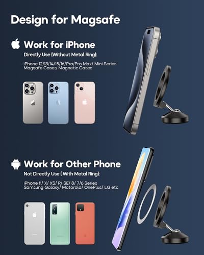 2024 Upgrade for MagSafe Car Mount Dashboard [360° Rotation All-Metal] [Strongest Magnets] Magnetic Phone Holder for Car Dash, HandsFree Car Phone Holder for iPhone 16 15 14 13 12 Pro Max Plus Mini - color: Premium Black