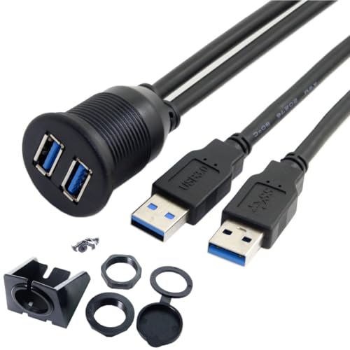 chenyang USB 3.0 Dual Port Flush Mount 2 Male to 2 Female Extension Cable for Car Dashboard Panel Mount - color: Dual Port Male to Female with Waterproof