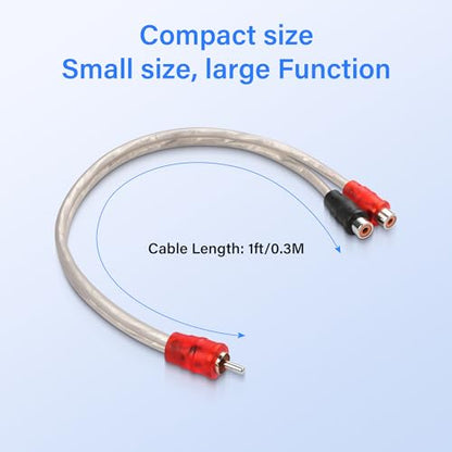 RCA Y Splitter Cable，2 Pack Shielded RCA 1 Male to 2 Female Stereo Audio Y Cable for Car Radio, Amplifier, TV, Digital Audio（30cm）