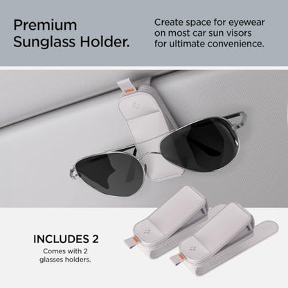 Spigen EZ Slide & Brush Screen Cleaner for Car (White) with 2 Pack Magnetic Vegan Leather Sunglass Holder for Car Sun Visor (Gray)