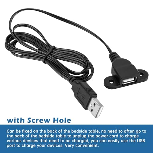 QiCheng&LYS USB Male to Single Female Extension Cable Charging Cable, Furniture nightstand Sofa Electric Vehicle on-Board Charging Port, Panel Mount Cable with Screw Hole 5ft (1 Male to 1 Female) - color: 1 pcs Single Female