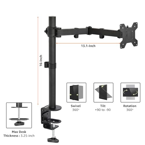 Amazon Basics Single Computer Monitor Stand with Tilt and Rotation,Height Adjustable VESA Desk Arm Mount,Steel,30 inches,Black,(Pack of 6) - size: 30 inches (Pack of 6)