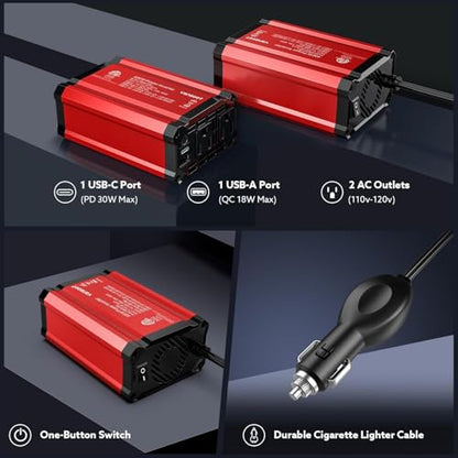 400W Power Inverter DC 12V to AC 110V Car Adapter - color: Red