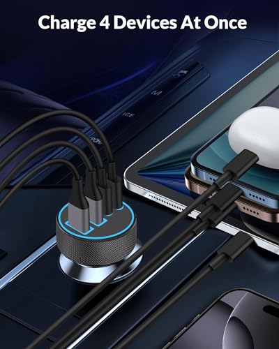 2 Pack Car Charger USB C, 4 in 1 90W Fast Charging 4-Port Car Phone Charger - style: 2 Pack