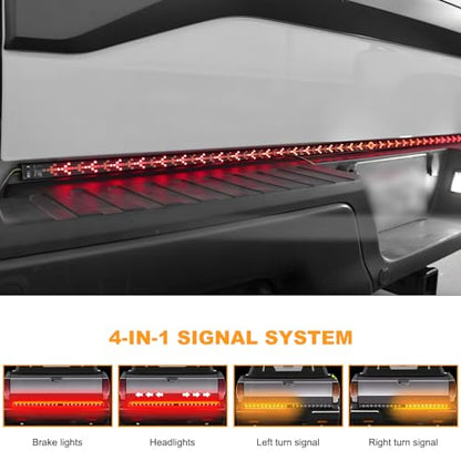59" LED Tailgate Light Strip, Arrow-Style Light Strip with Red Running Brake Amber Turn Signal Strobe Lights, Waterproof Flexible LED Tailgate Lamp Bar for Pickup Truck SUV RV - color: 59 inches