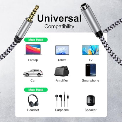 Headphone Extension Cable 6FT 3.5mm Male to Female Aux Jack Extender Cord