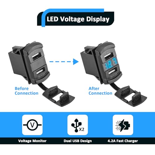 Wsays Dual USB Rocker Switch Fit for Polaris RZR Ranger General Xpedition - style: Dual USB