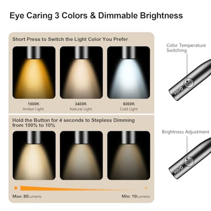 Gritin Book Light,Eye Caring 3 Colors & Stepless Dimming Neck Reading Light - color: Black, size: Standard