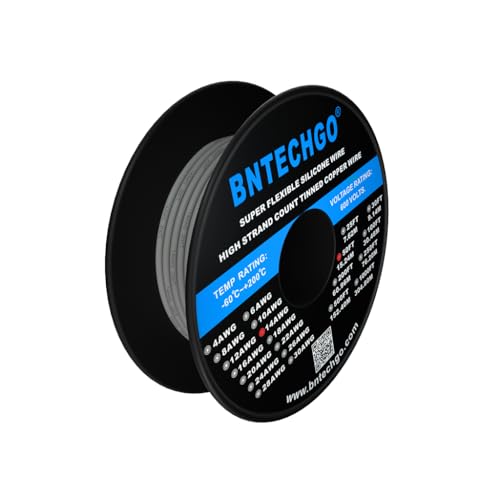 BNTECHGO 14 Gauge Silicone Wire Gray 50ft Stranded Tinned Copper Wire - color: Gray, size: silicone wire 50ft