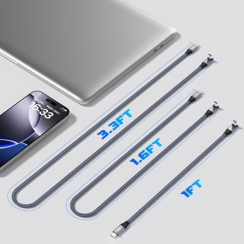 90 Degree USB C Cable 1.6ft, 90° Short USBC to USBC 3.2 20Gbps Data Cable - color: Gray, size: 1.6ft