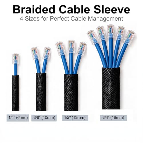 Automotive Split Wire Loom Braided Cable Sleeve, High Temperature 300°F Heat Resistant & Flame Retardant, Self-Wrapping Wire Harness Protector Car Cable Management (Black, 1/2"-50Feet) - color: Black, size: 1/2"-50Feet