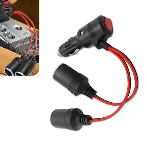 1 to 2 Cigarette Lighter Female Socket with Switch, High Power Cigarette Lighter Extension Indicator Switch, Modification Accessories, Suitable for Most Cars (Black)
