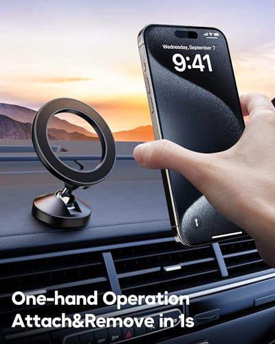 2024 Upgrade for MagSafe Car Mount Dashboard [360° Rotation All-Metal] [Strongest Magnets] Magnetic Phone Holder for Car Dash, HandsFree Car Phone Holder for iPhone 16 15 14 13 12 Pro Max Plus Mini - color: Premium Black