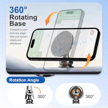 Ultra-Strong Magnetic Phone Holder for Car Dashboard MagSafe 360° Rotation Aluminum Alloy Metal Car Mount Compatible with iPhone 17 Pro Max/16 Smart Phone iPad Tablets Accessories(Black