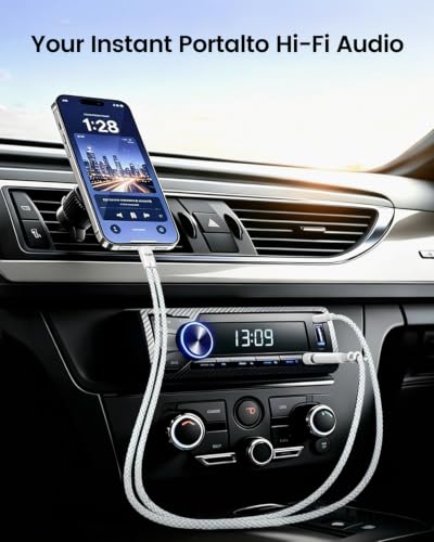 VUM USB-C to AUX Cable with PD Charging for Car, Headphones, Speakers 4ft - color: White & Blue Weaving - Rechargeable, size: 4 ft