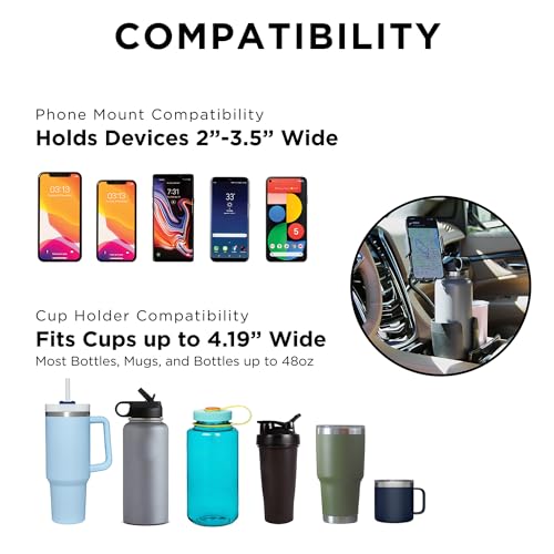 Limitless CupCargo Cup Holder Expander and Phone Mount with Adjustable Base and Flexible Neck