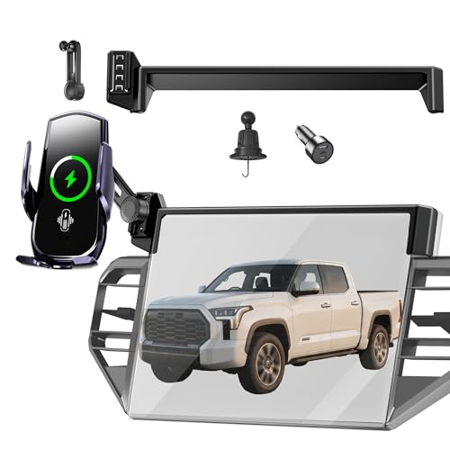 Car Phone Mount for 2022-2026 Toyota Tundra & 2023-2026 Toyota Sequoia, Smart Auto-Clamping on 14" Touchscreen, 15W Wireless Fast Charging, 360° Adjustable, Without Blocking Airflow - size: for Toyota Tundra | 2022-2026