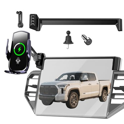 Car Phone Mount for 2022-2026 Toyota Tundra & 2023-2026 Toyota Sequoia, Smart Auto-Clamping on 14" Touchscreen, 15W Wireless Fast Charging, 360° Adjustable, Without Blocking Airflow - size: for Toyota Tundra | 2022-2026
