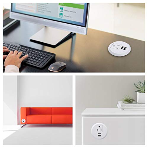 Maggie Desktop Power Grommet,2inch Hole Table Power Grommet Outlet with 2 USB Charging Ports,6.5ft Extension Cord Desk Power Strip with 1 Outlets for Computer,Table,Kitchen,Office,Home