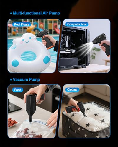 Compressed Air Duster 130,000RPM Ultra-Powerful Cordless Electric Air Blower w/Brushless Motor, 3 Speed Adjustable & Rechargeable Battery for Keyboard, PC, Car, Home, Outdoor, Snow Removal