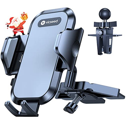 VICSEED Car Phone Holder with Metal CD Slot & Air Vent Clip [Secure Hold] - color: Black