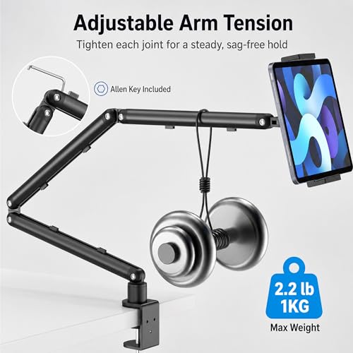 iPad Holder For Desk, Adjustable Tablet Arm iPad Desk Mount with C-Clamp - color: Black, size: 15.6" Slim Clamp