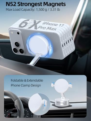 Magnetic Car Phone Holder for MagSafe, Suction Cup Phone Mount, White - color: White