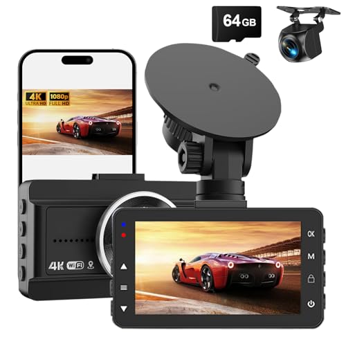 Dash Cam Front and Rear, 4K Full HD Dual Dash Camera for Cars W/ 64GB Card - size: A15G 4K Dash Cam