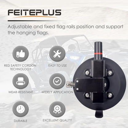 Update Suction Cup Pole Stand Universal Car Aluminum Alloy Flag Pole Bracket Black for Vehicle Off-Road ATV UTV Jeep Wrangler & House Outdoor