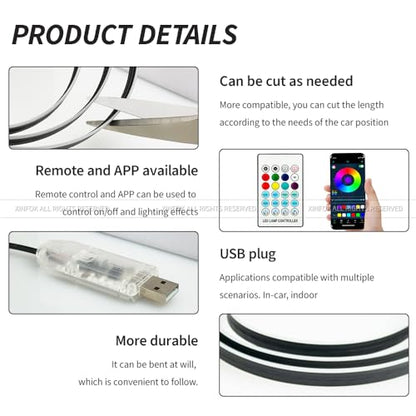 Ambient Lighting Car Led Lights Interior with APP, USB Powered Acrylic Neon Flexible Strip Fiber Optic LED Ambient Lighting kit,4 in 1 Car Center Console Dashboard RGB Sound Active Music Lights Sync - size: 4 in 1(43.3inch*1+29.5inch*2+13.8inch*1)