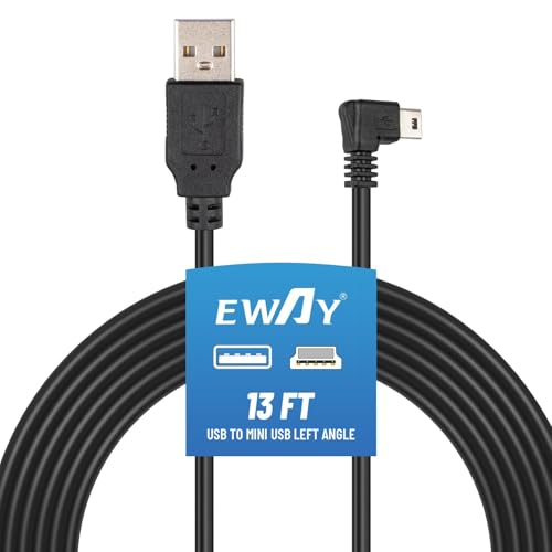EWAY Mini USB Power Supply Cord Replacement for Garmin Nuvi Drive DriveSmart GPS Navigator Navigation, Mini-B 90 Degree Left Angle Vehicle Charging Cable Car Charger Adapter 13ft