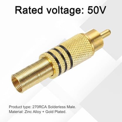 MECCANIXITY RCA to Speaker Wire Connector, 270RCA Solderless Male Gold Plated Stereo Audio Connector Adapter Jack Plug RCA Converter Gold Panel Mount 4pcs