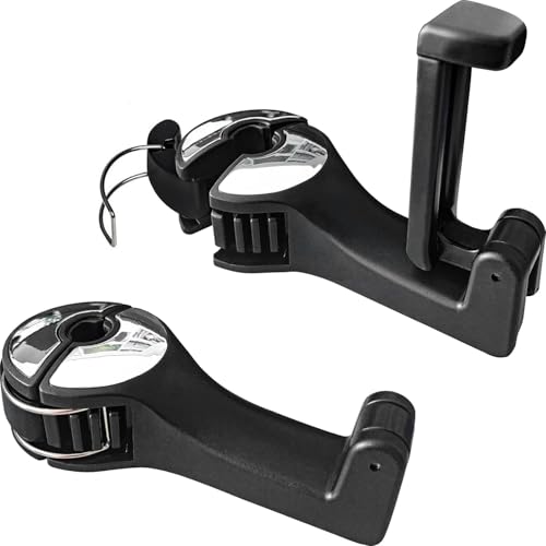 Generic 2-in-1 Car Seat Hooks with Phone Holder, Universal Fit, 2 Count, 33 lbs Capacity Each, Compatible with Car (Headrest), PORTABLE ELECTRONIC DEVICE MOUNT - color: Black, size: Seat Stand