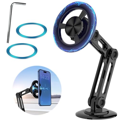 Universal 360° PRO Magnetic Suction Phone Holder Car,Alloy Folding Magnetic Cell Phone Holder for Car [Super Strong Magnet] Bracket Magnetic Dashboard Phone Car Mount for All Smartphone (Black) - color: Black