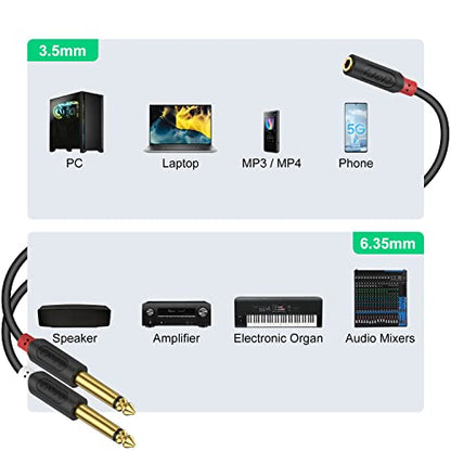 J&D 3.5mm to Dual 1/4 TS Stereo Breakout Cable, Gold Plated Audiowave Series 3.5mm 1/8 inch TRS Female to 2X 6.35mm 1/4 inch TS Male Mono Audio Cable Splitter for Spekers, Amplifiers, Mixs, 6 Feet - size: 6 Feet