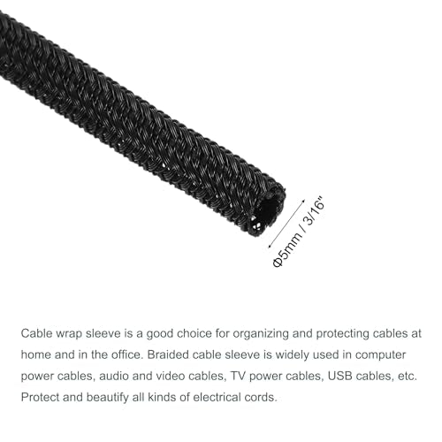 MECCANIXITY Split Sleeve Wire Loom 3/16" 25Ft Black Self Wrapping Braided Sleeve UL94-V2 Fireproof PET Sleeving for Automotive, Home Cable Management - color: Black, size: 3/16 Inch x 25Ft