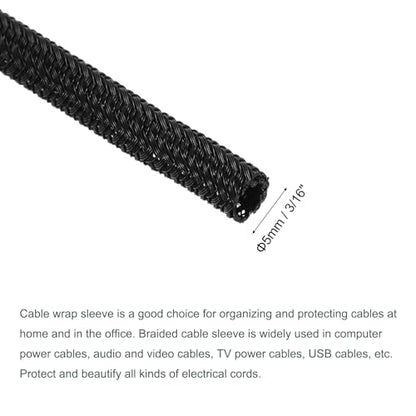 MECCANIXITY Split Sleeve Wire Loom 3/16" 25Ft Black Self Wrapping Braided Sleeve UL94-V2 Fireproof PET Sleeving for Automotive, Home Cable Management - color: Black, size: 3/16 Inch x 25Ft