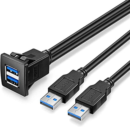 2M Dual USB3.0 Square Flush Mount Panel Cable, 6 feet, Black - size: 6 feet