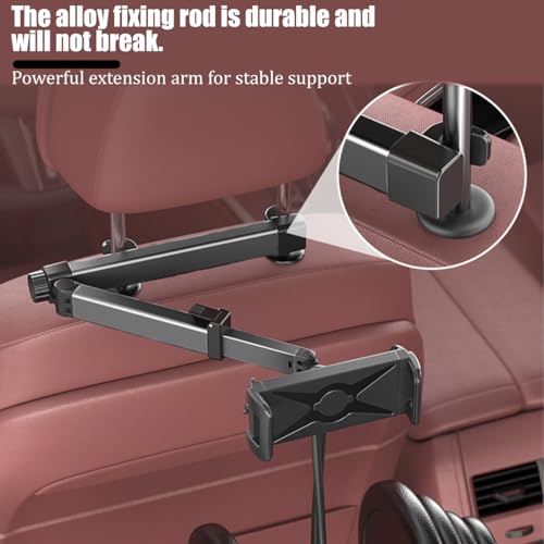 Car Headrest Tablet Holder, 360° Adjustable Vehicle Backseat Tablet Mount Road Trip Essentials for Kids, Automotive Seat Back Headrest Phone Stand, Fits Most 4.7-15" Devices (Black) - color: Black