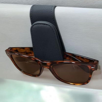 EldHus Sunglass Holder for Car Visor, Magnetic Car Glasses Holder Clip, Leather Eyeglass Holder for Car, Universal Vehicle Sunglasses Hanger Eyeglasses Mount, 1 Pack Black - color: Black