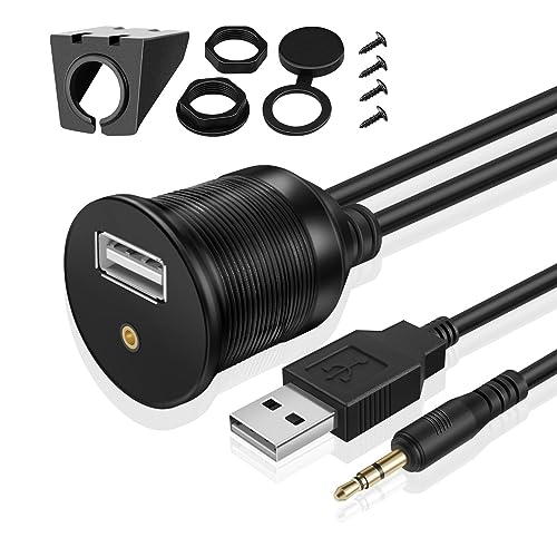 TNP USB AUX Flush Mount Cable, 3.5mm Dash Panel Port for Car and Boat, 6 ft - size: 6 ft