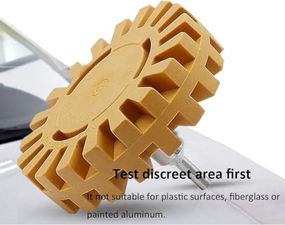 4PCS Decal Remover Eraser Wheel Tool Kit, 4inch Rubber Power Drill Attachment with Adapter for Removes Car Adhesive, Pinstripe, Sticker, Vinyl.