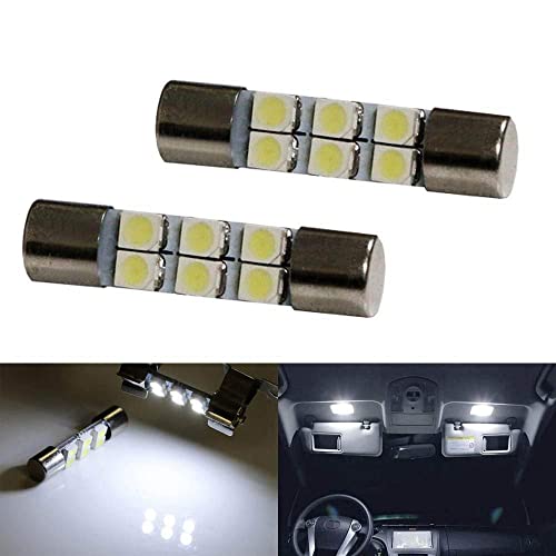 iJDMTOY (2) Super Bright 6-SMD 29mm 6614F LED Replacement Bulbs For Car Sun Visor Vanity Mirror Lights, Xenon White