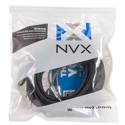 NVX® XIX45 16.4 ft (5 Meter) Oxygen Free Copper 4-Channel Double Twisted Pair X-Series Car Audio RCA Audio Interconnect Cable with Shielded Noise Reduction and Split-tip Silver-Plated Machined Ends - size: 4 Channel- 16 ft.