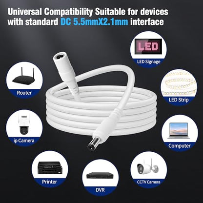12V DC Power Extension Cable 10 Feet (2-Pack), 5.5 mm x 2.1 mm 5521 Male to Female 5V 9V 12V 24V Plug Supply Adapter Power Cord for CCTV Security Camera, IP Network, DVR Standalone, LED Strip, Router